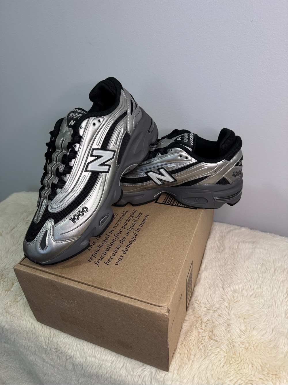 New Balance Men's 1000 Metallic Silver and Black Athletic Sneakers